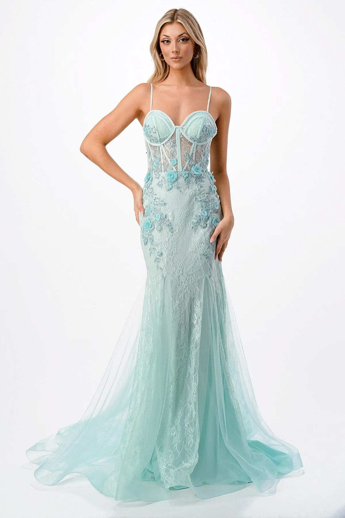 3D Floral Fitted Bustier Gown by Coya P2120