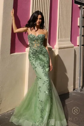 Applique Strapless Corset Mermaid Dress by Nox Anabel G1258