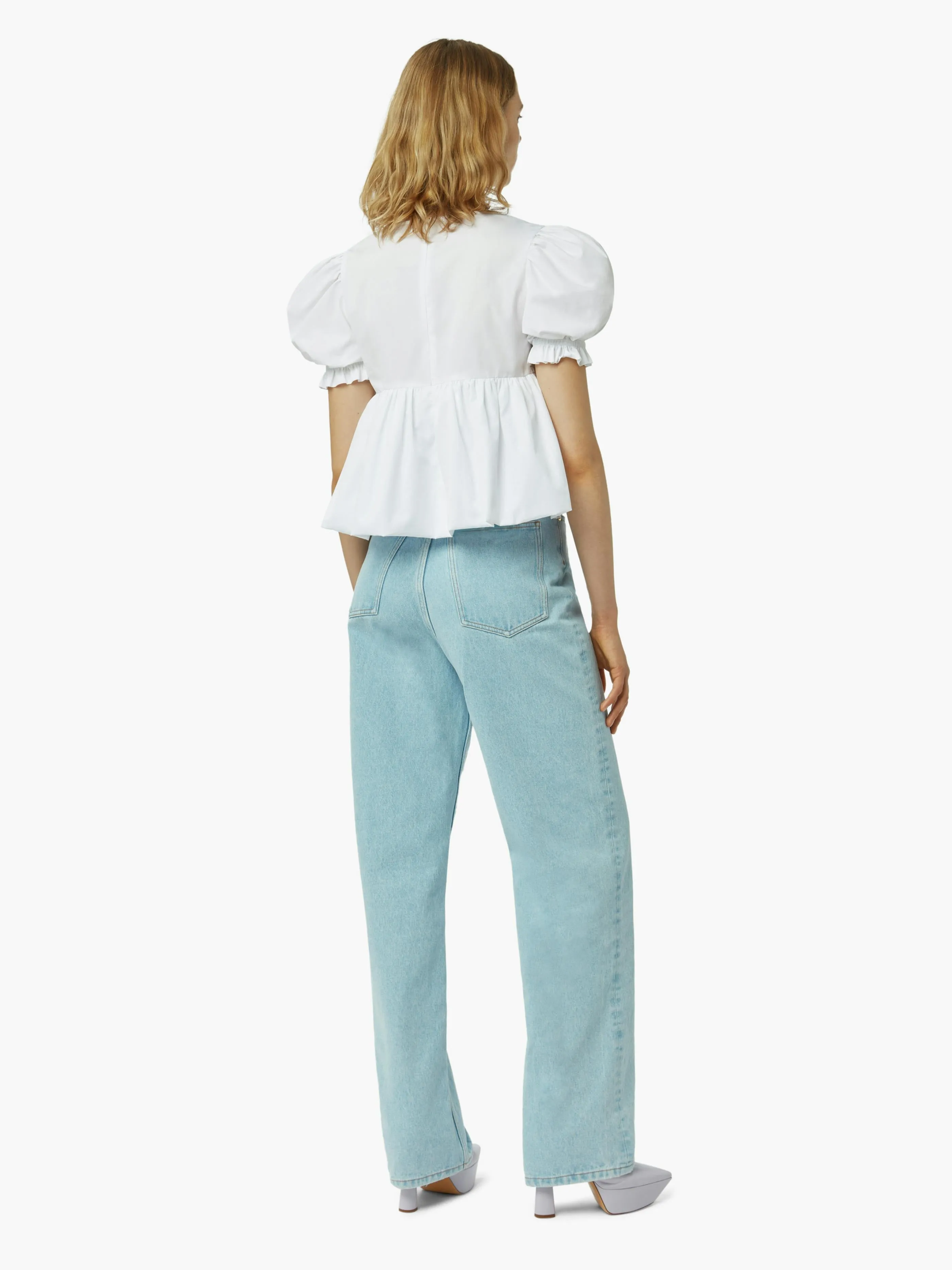 BABYDOLL TOP WITH RUCHED SLEEVES