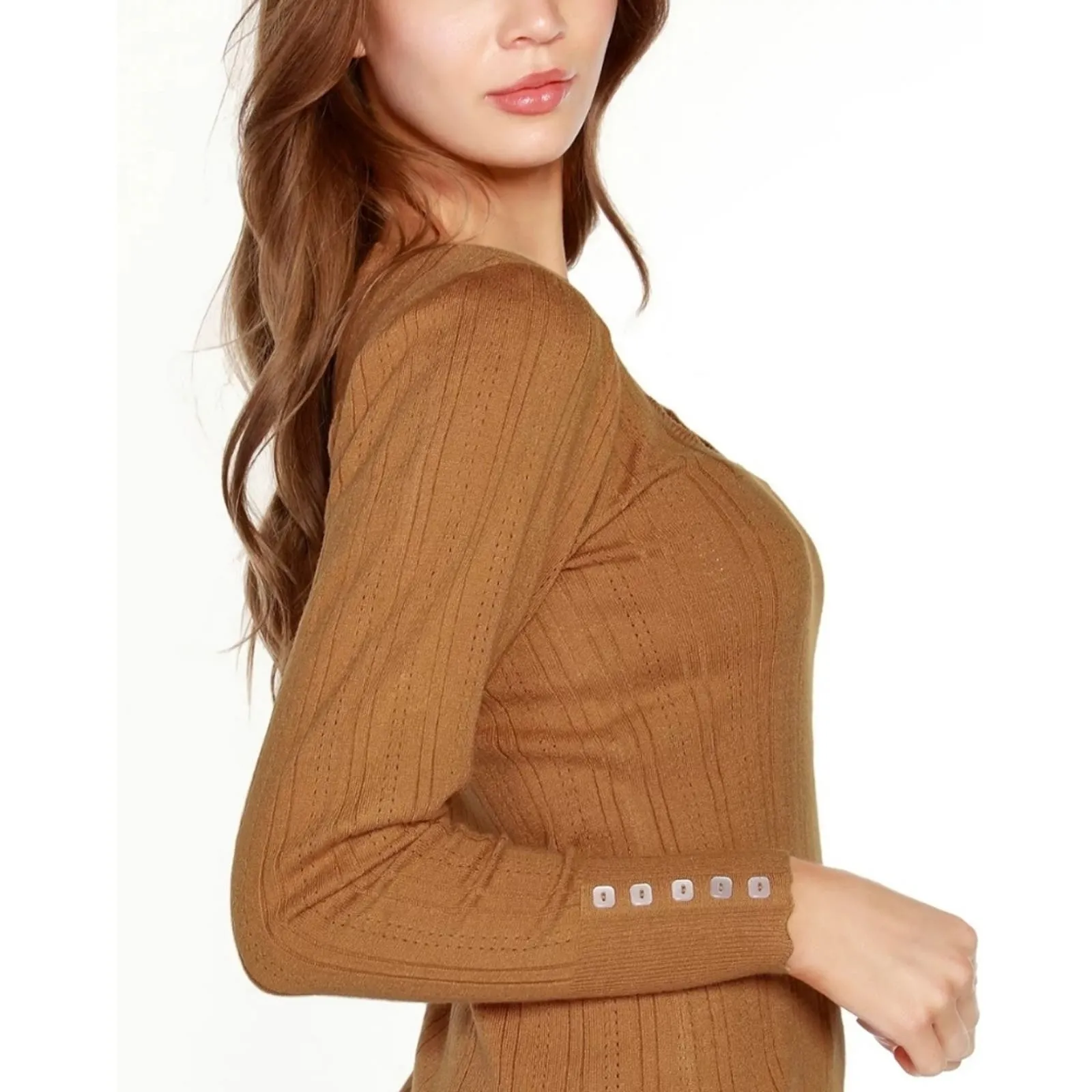 BELLDINI Women's Kaily K. Square Neck Sweater Almond XL