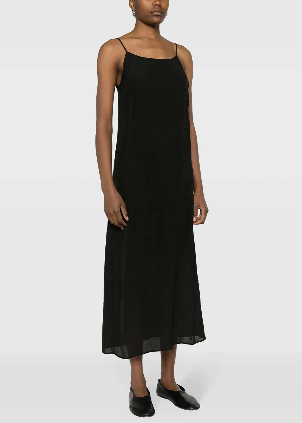 Black Crinkled Midi Dress
