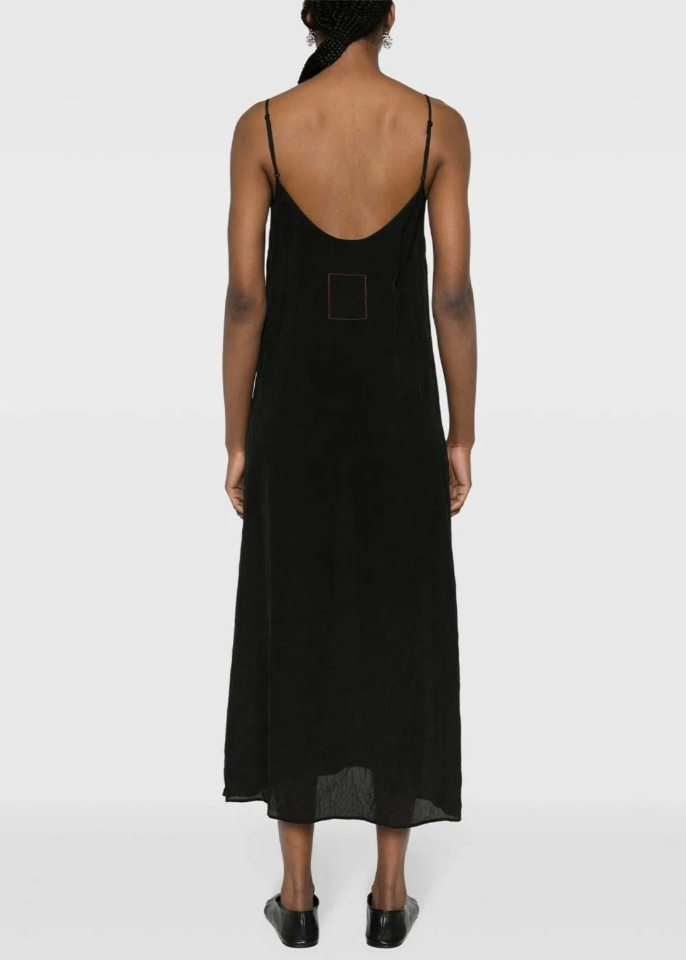 Black Crinkled Midi Dress