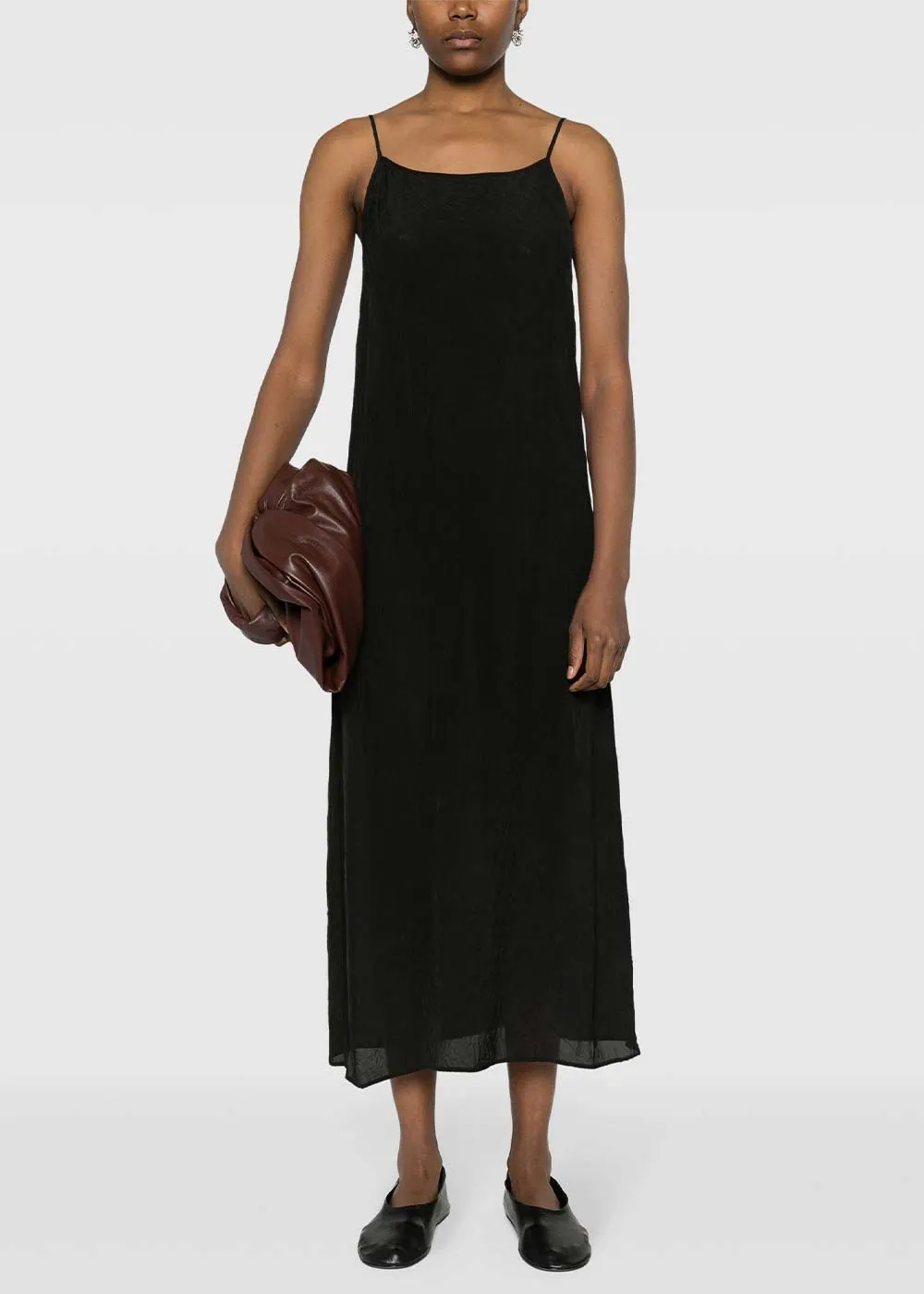 Black Crinkled Midi Dress