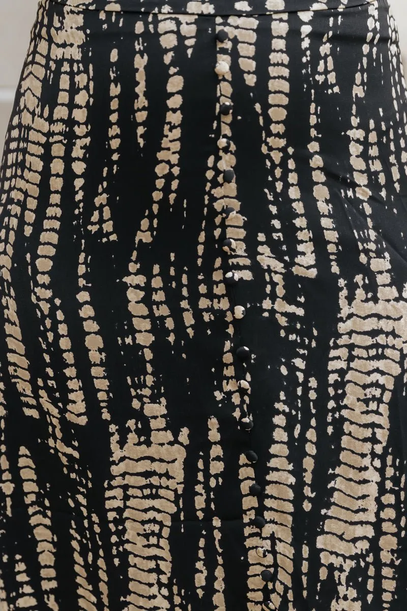 Black Multi Print Midi Skirt