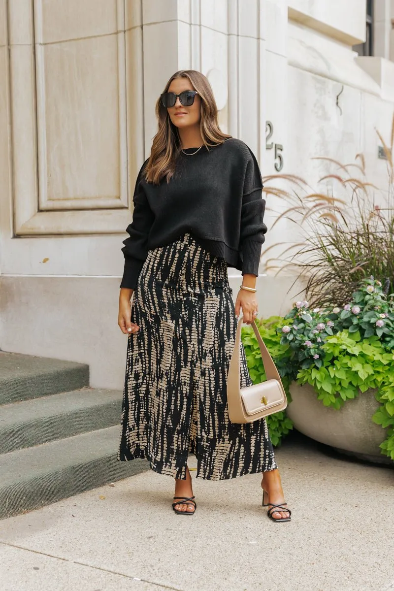 Black Multi Print Midi Skirt