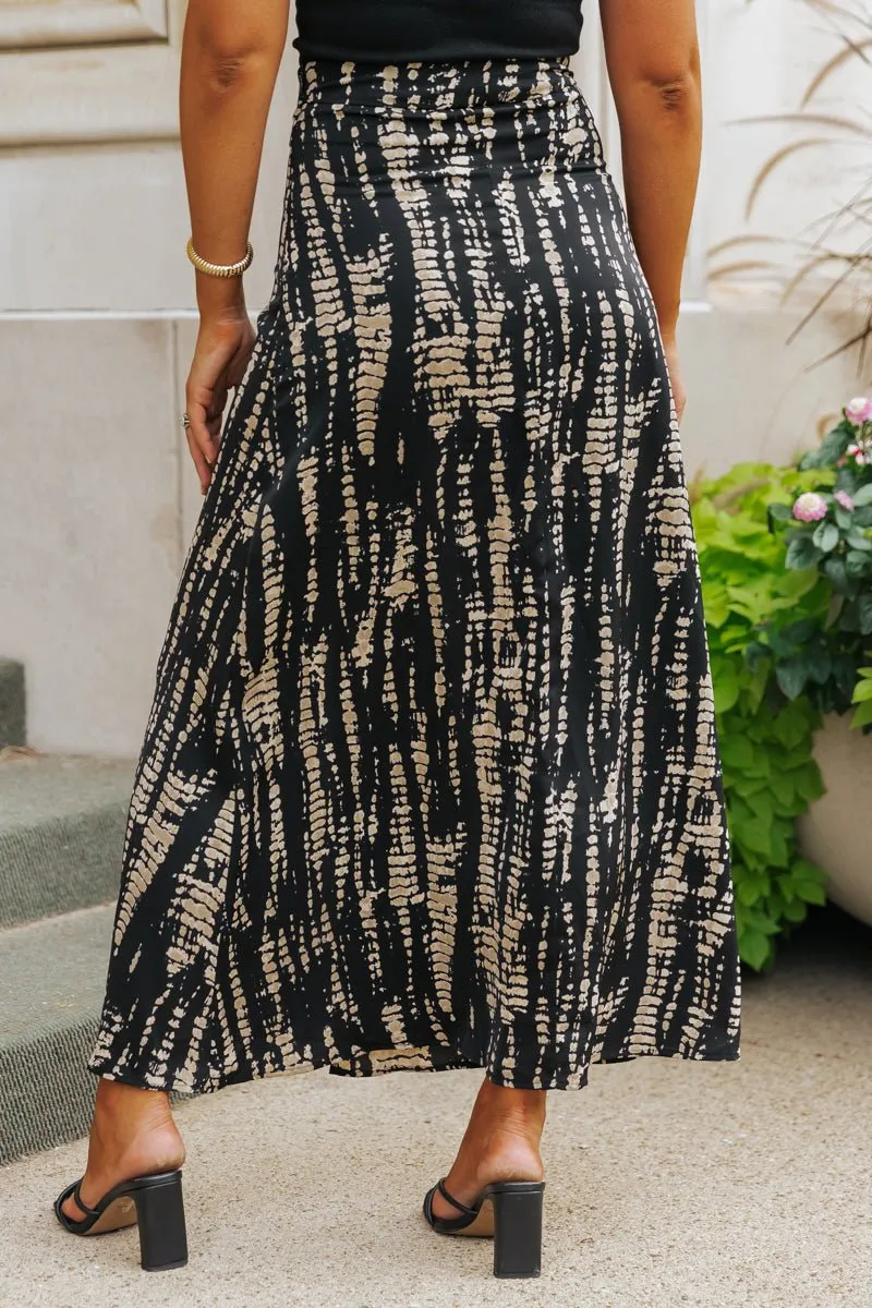 Black Multi Print Midi Skirt