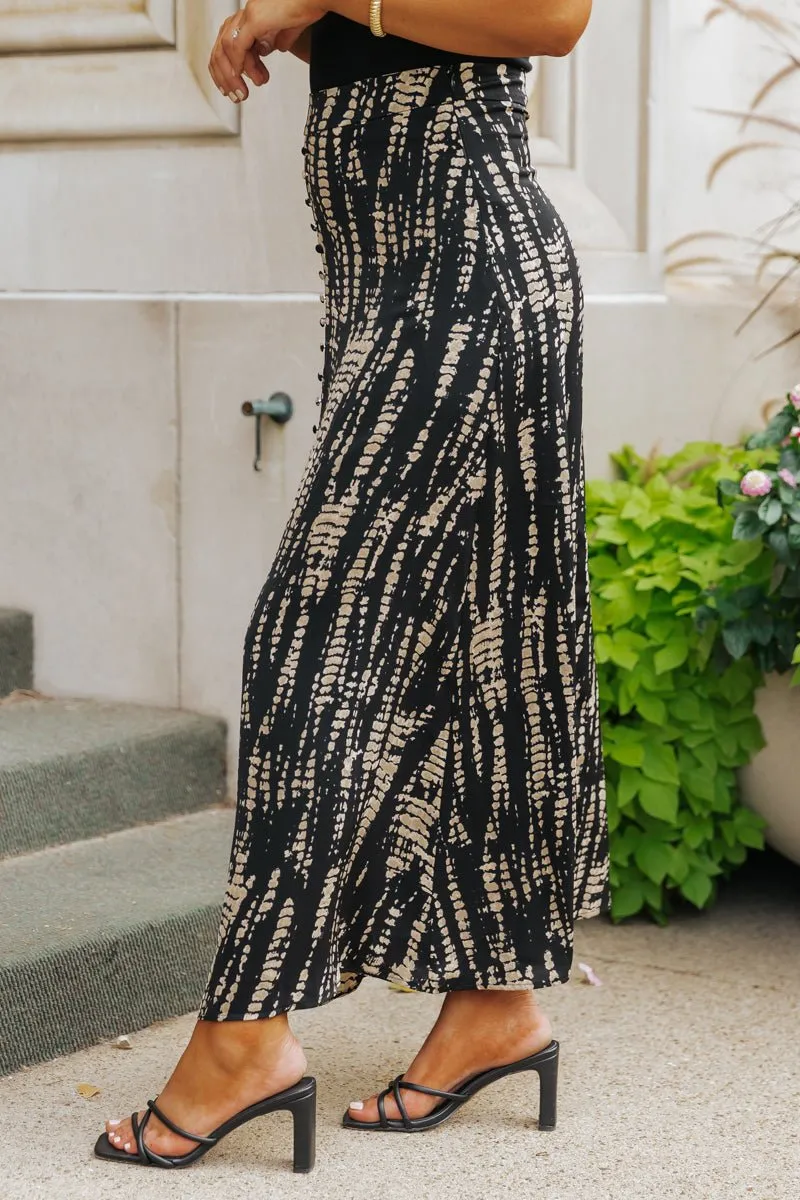 Black Multi Print Midi Skirt