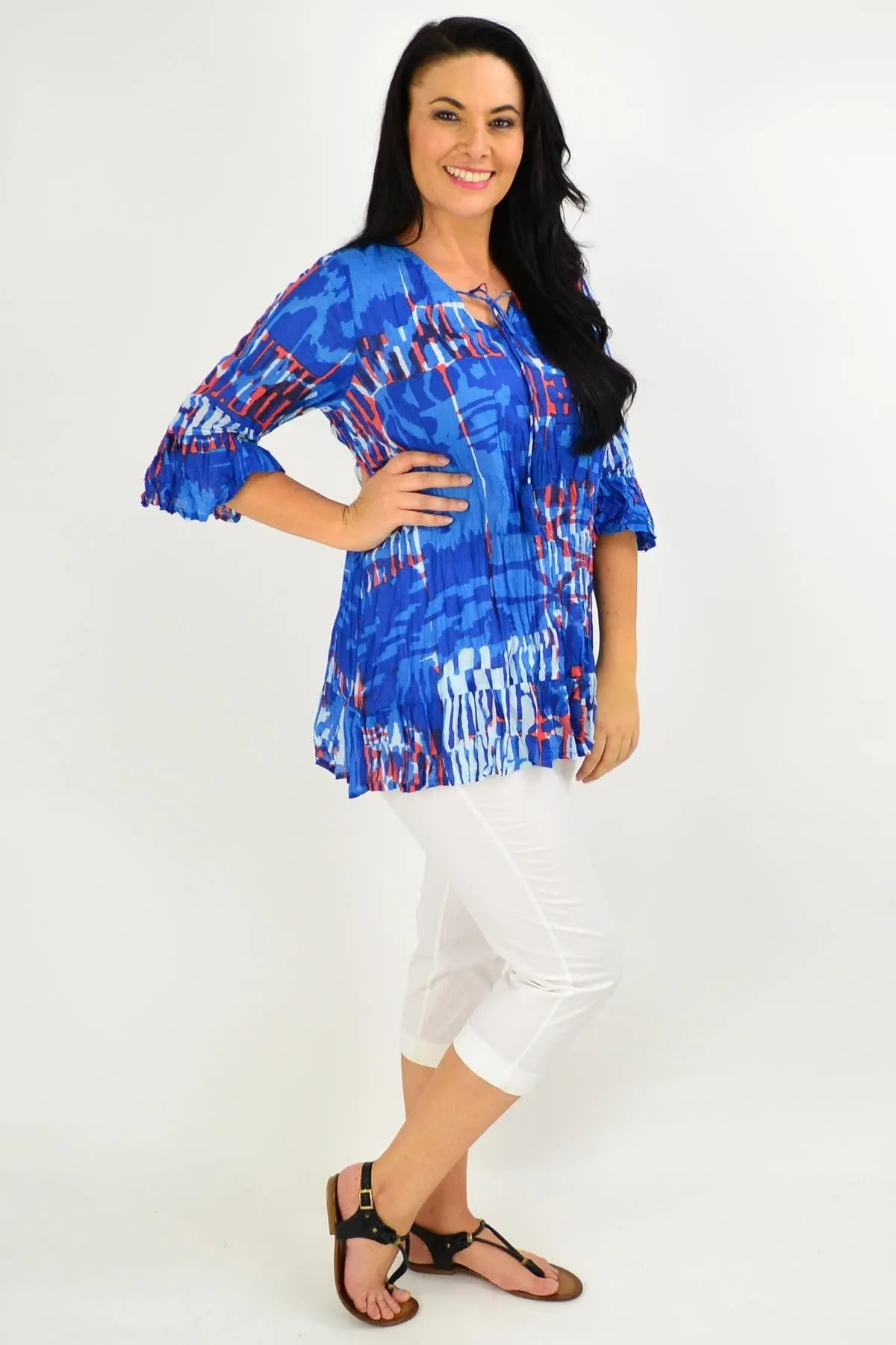 Blue Red Abstract Print Tunic Top
