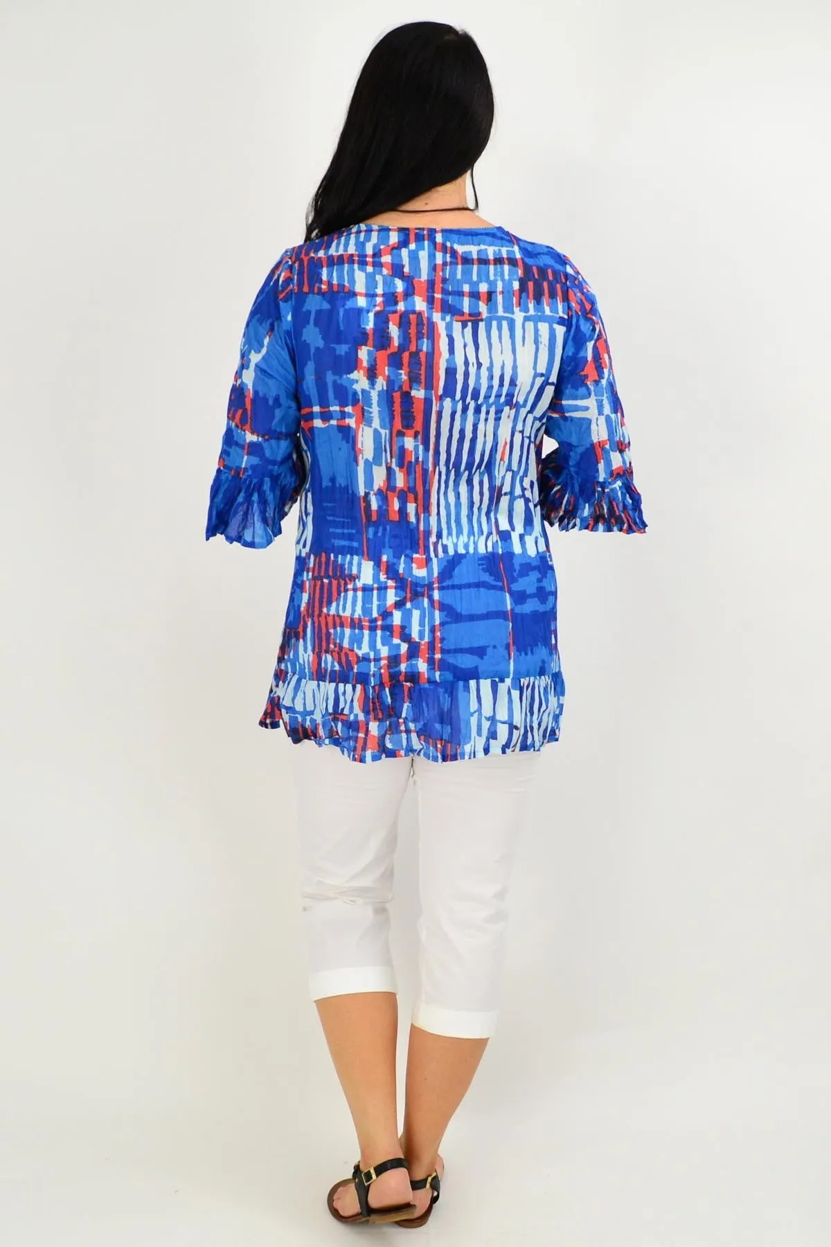 Blue Red Abstract Print Tunic Top
