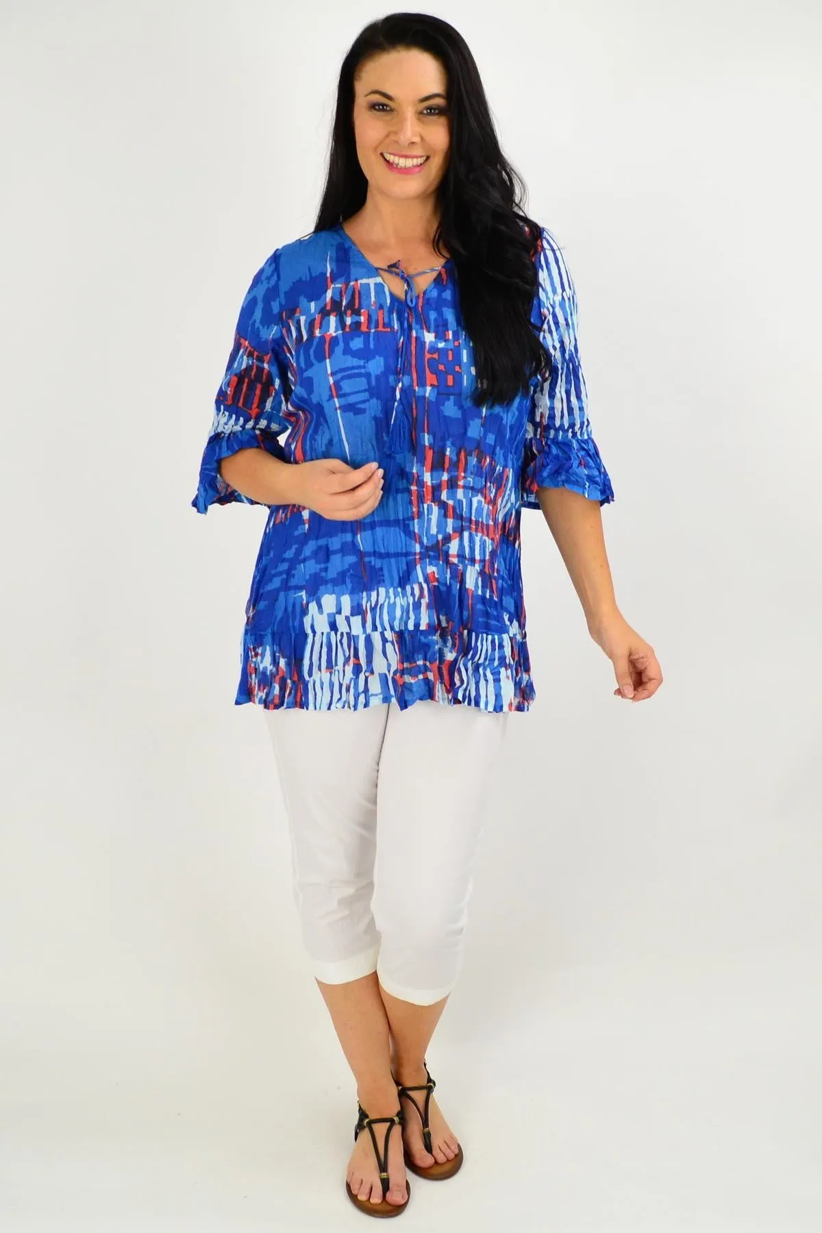 Blue Red Abstract Print Tunic Top