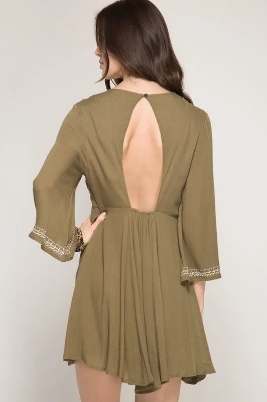 Dress W/ Bohemian Embroidery & Keyhole