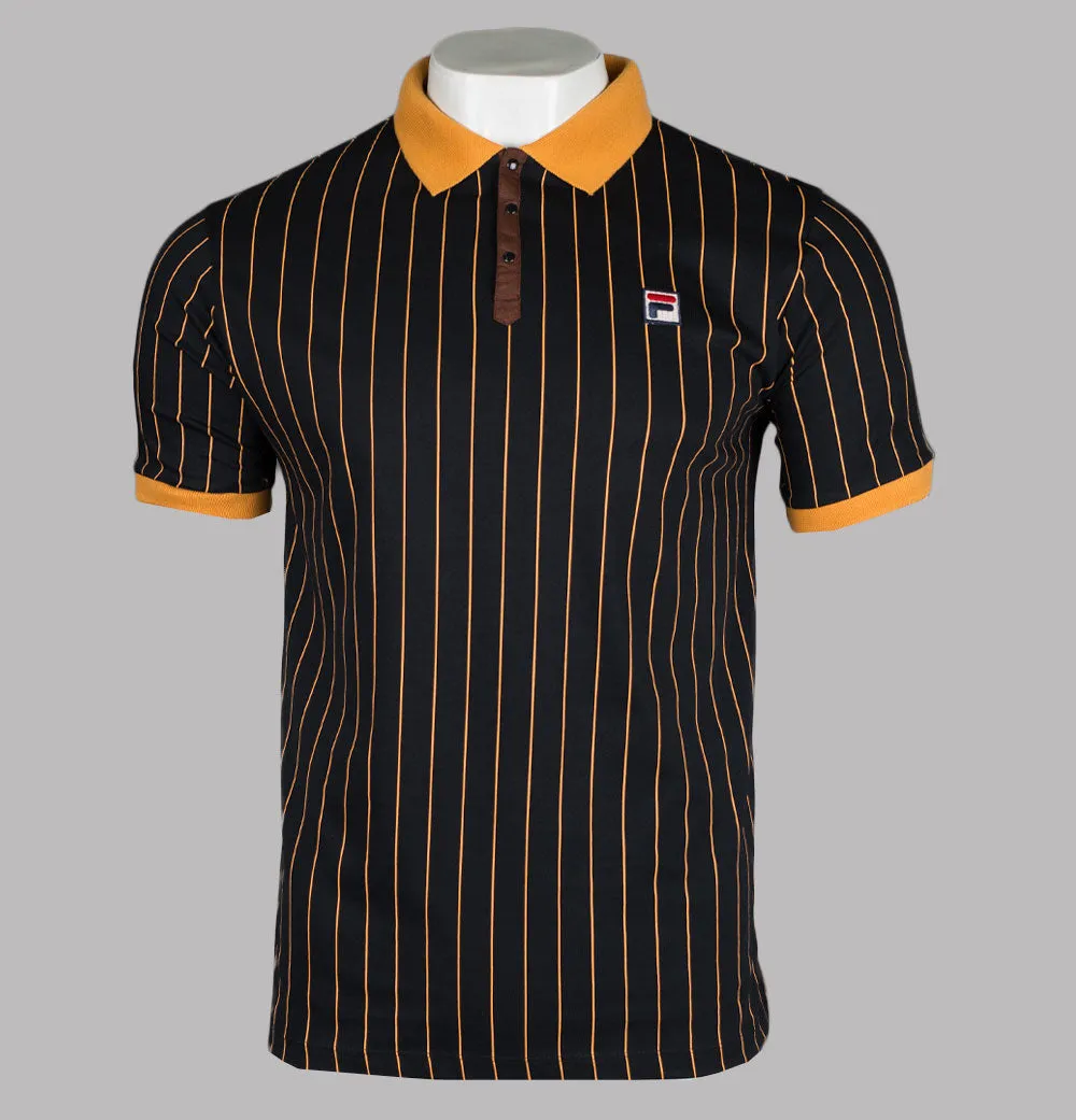 Fila Vintage BB1 Classic Striped Polo Shirt Black/Yam/Potting Soil