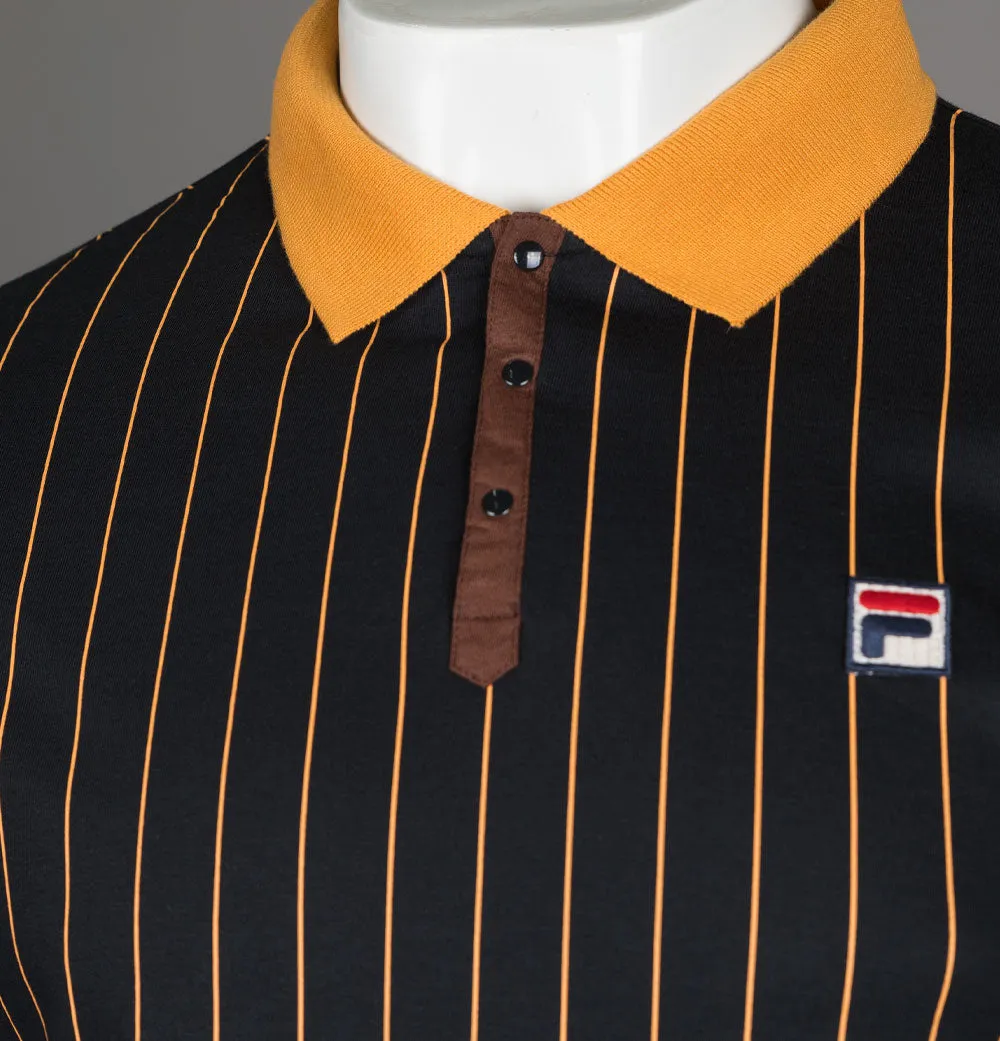 Fila Vintage BB1 Classic Striped Polo Shirt Black/Yam/Potting Soil
