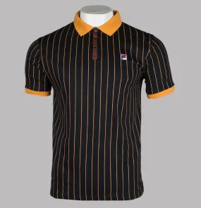 Fila Vintage BB1 Classic Striped Polo Shirt Black/Yam/Potting Soil