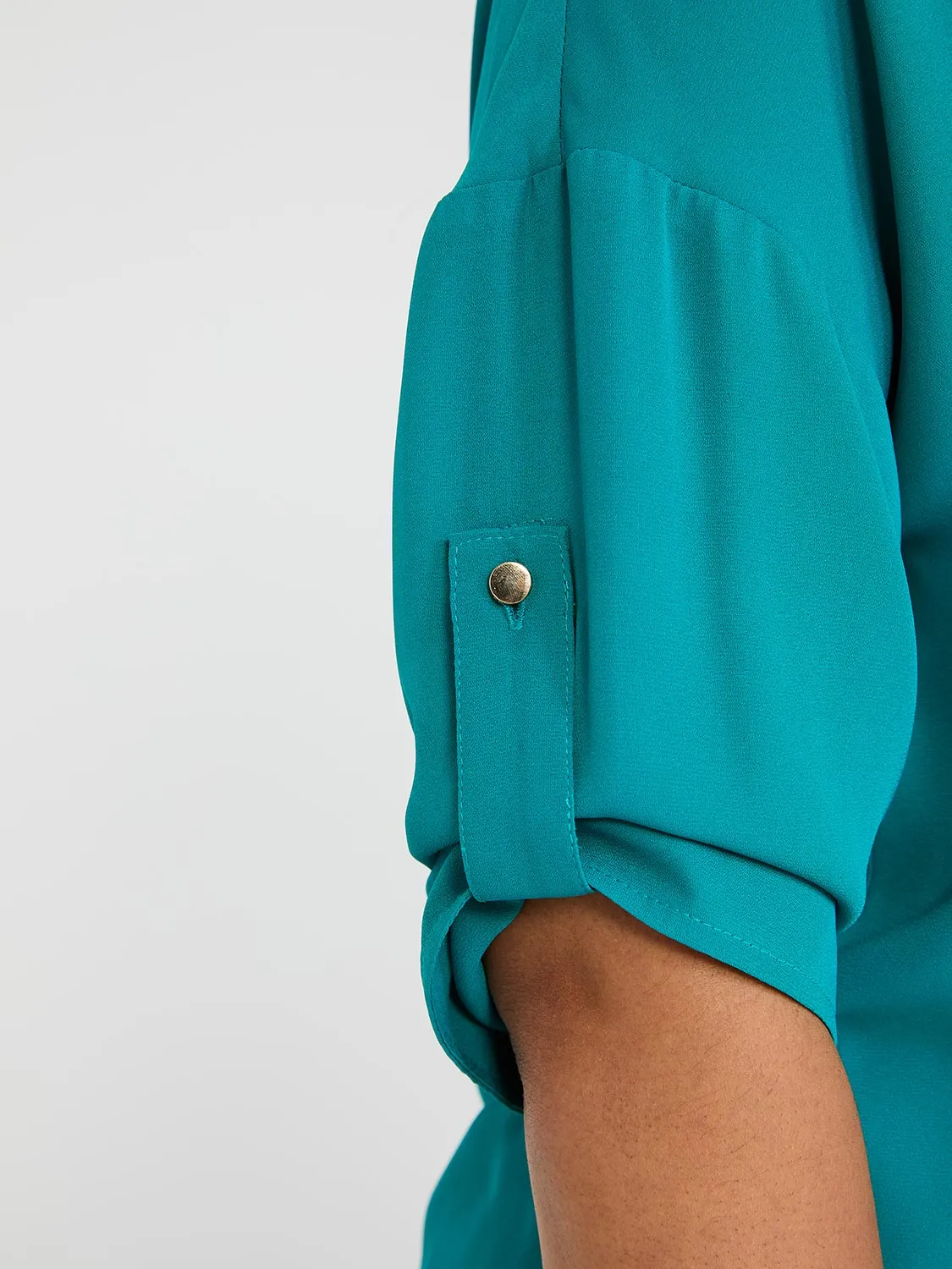 Geo Print Zip Front V-Neck Top