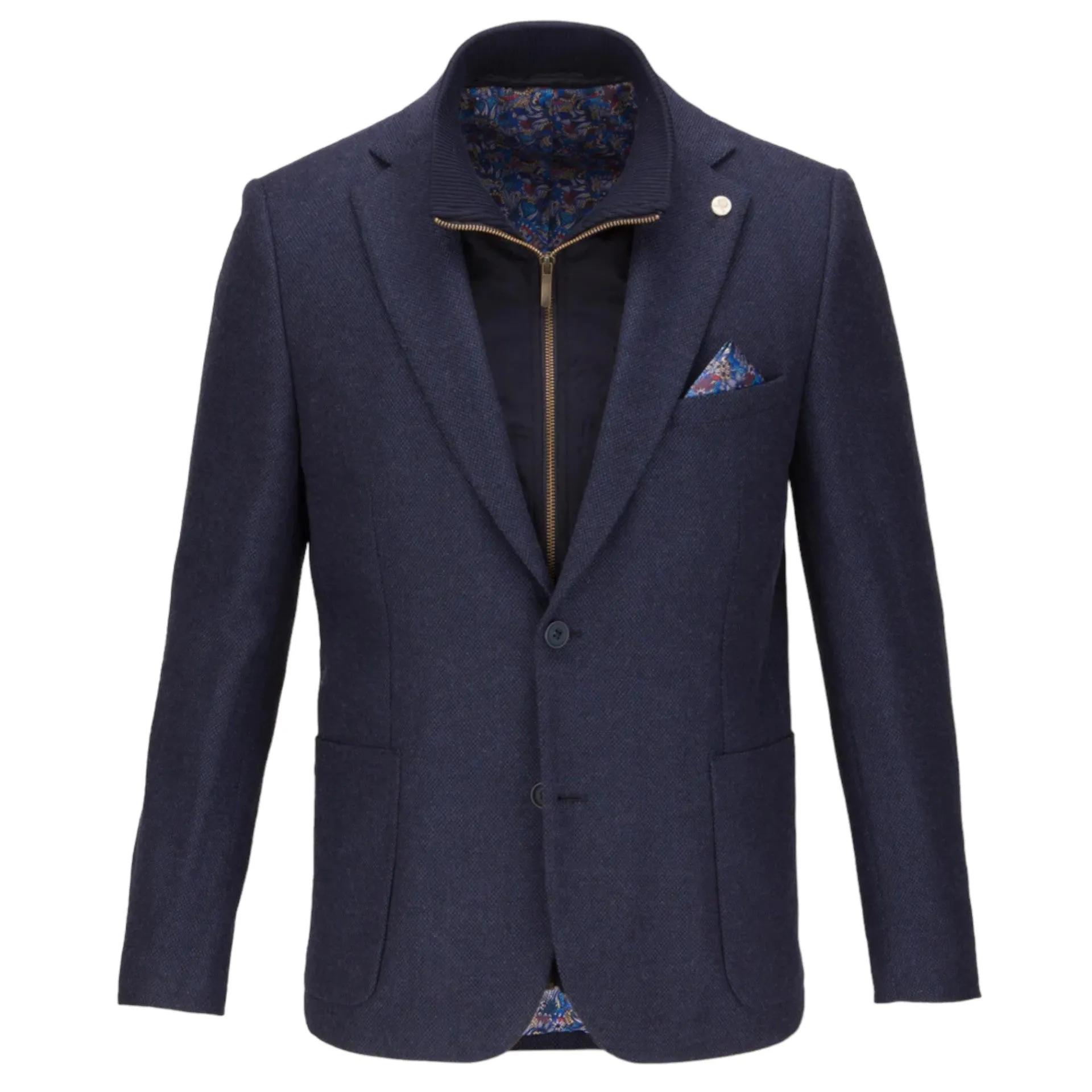 Guide London JK3501 Brushed Tweed Navy Blazer with Gillet Insert