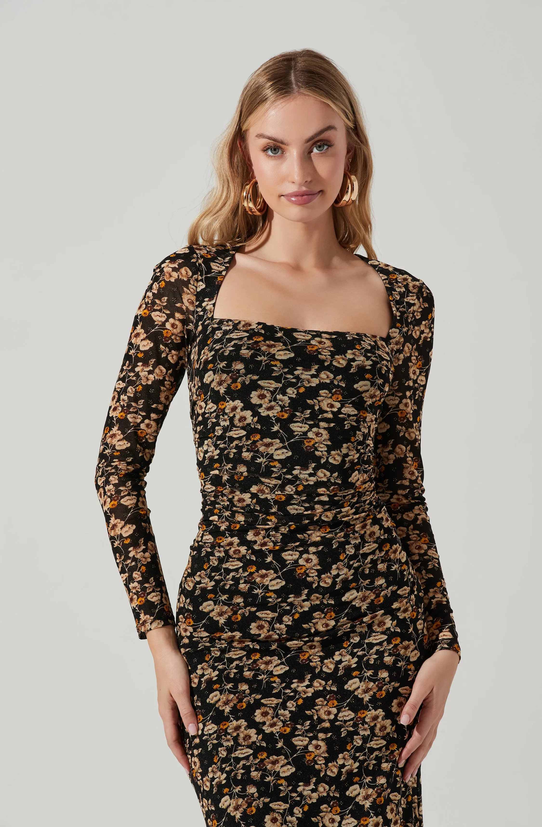 Hyacinth Floral Square Neck Midi Dress