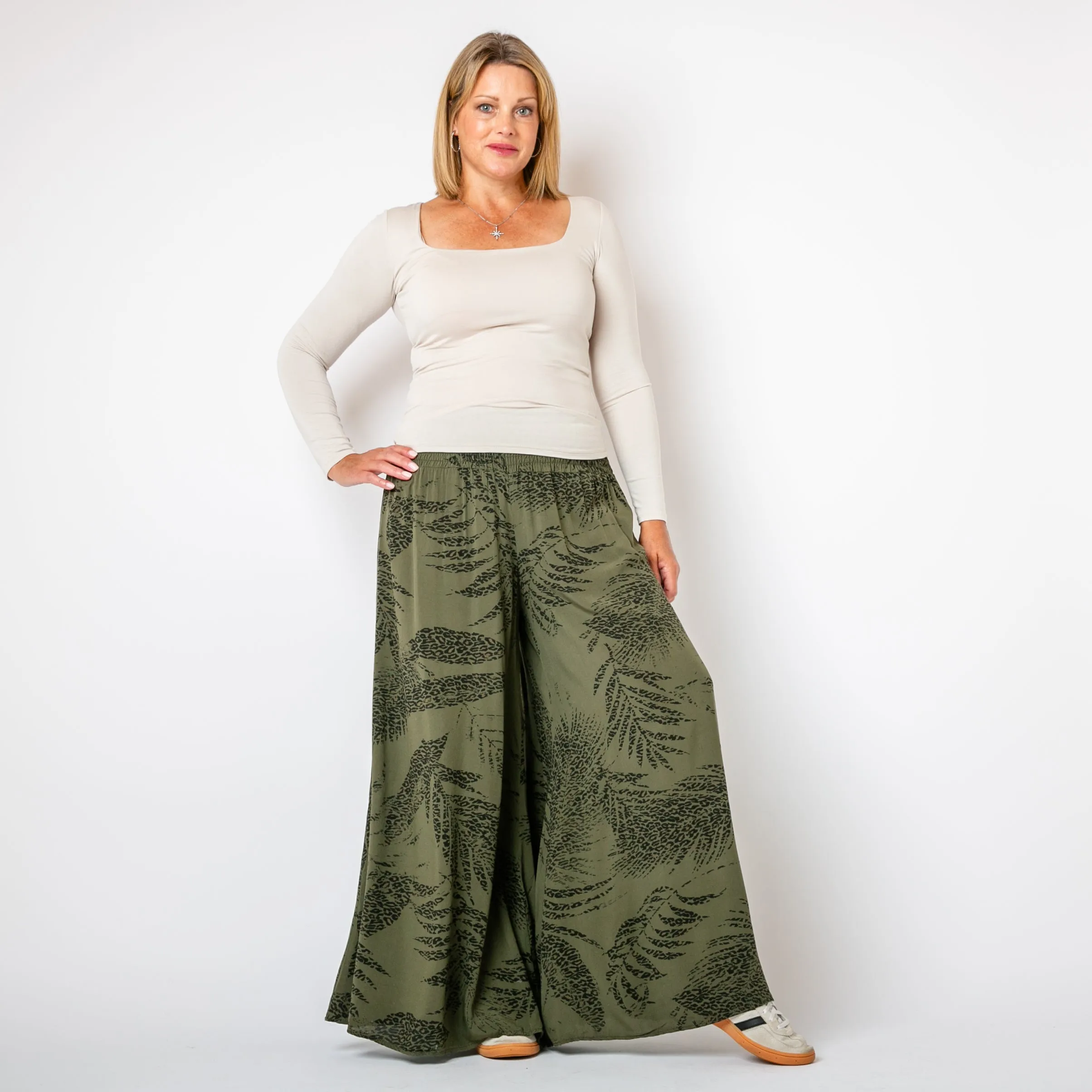 Leopard Leaf Wide Leg Trousers
