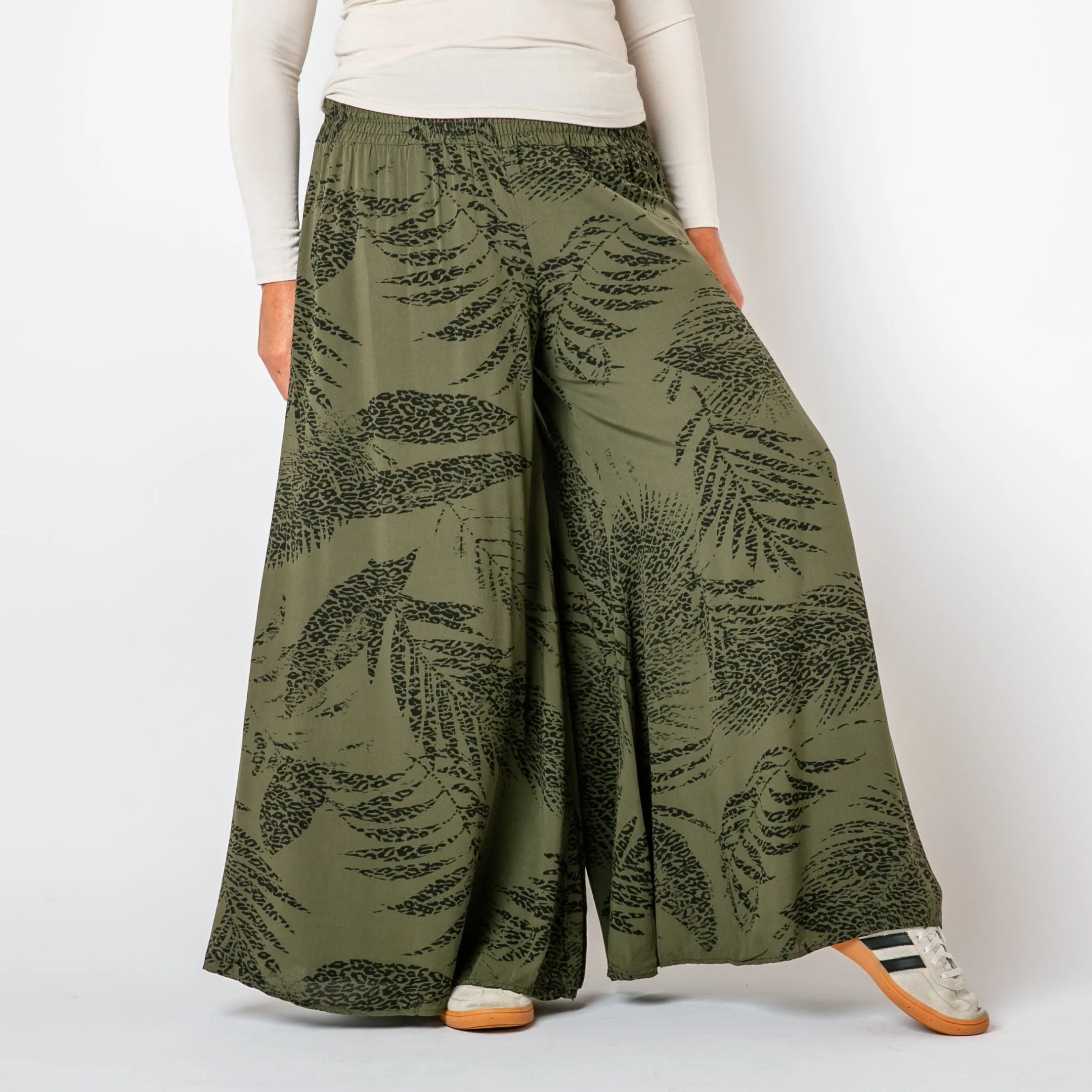 Leopard Leaf Wide Leg Trousers