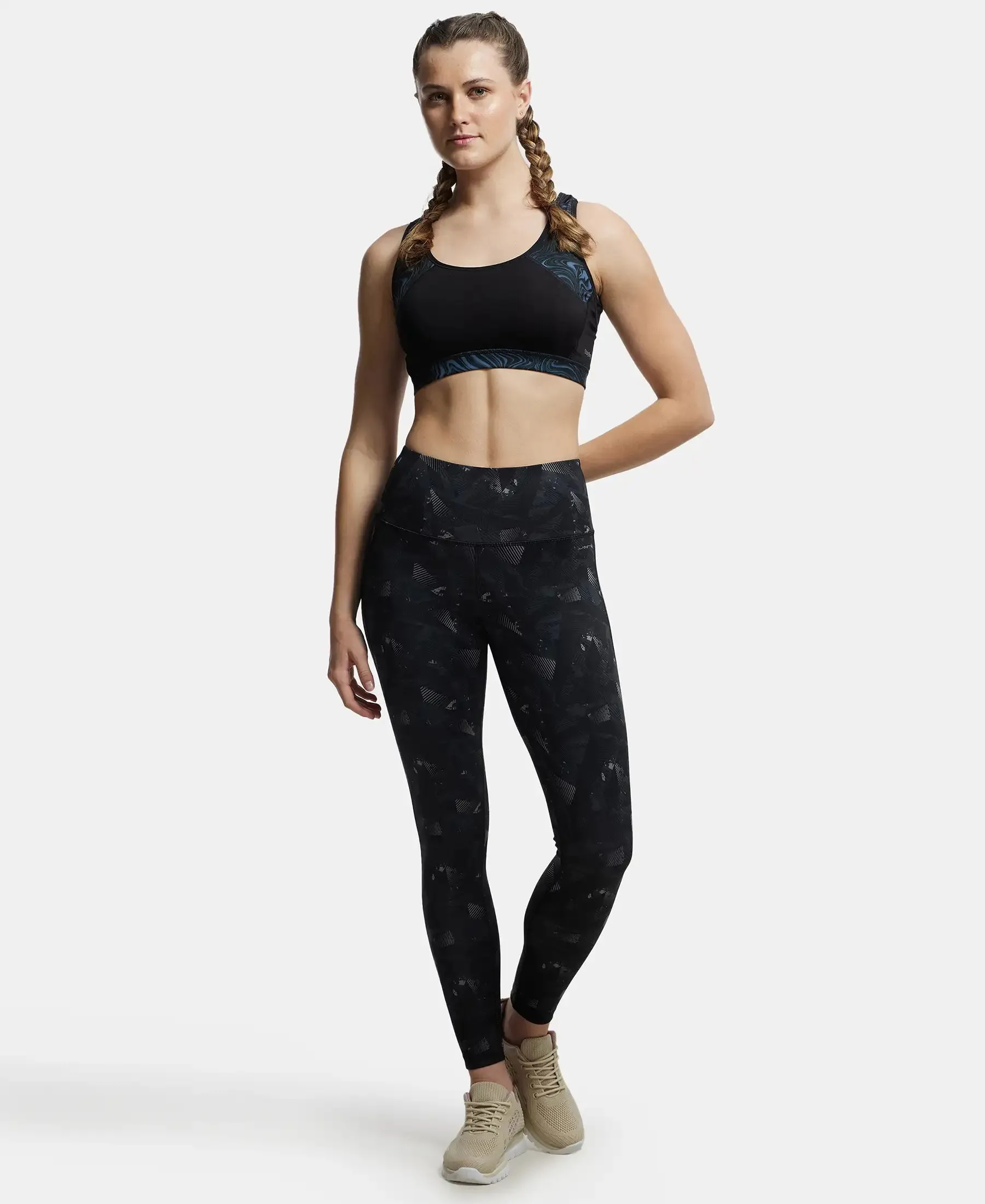 Microfiber Elastane Stretch Performance 7/8th Leggings with Broadwaistband & Back Pocket - Black print