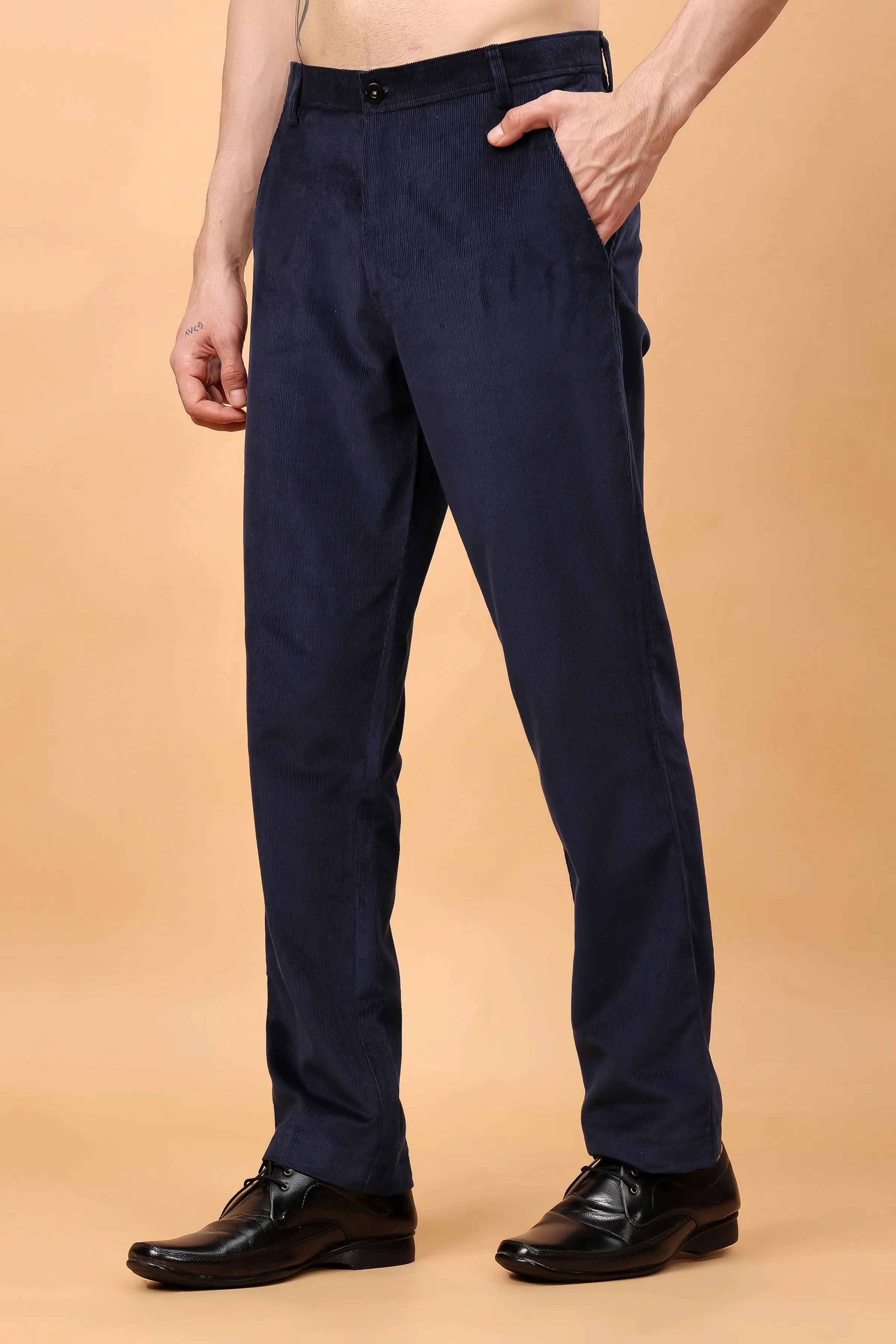 Navy Blue Corduroy Formal Trousers