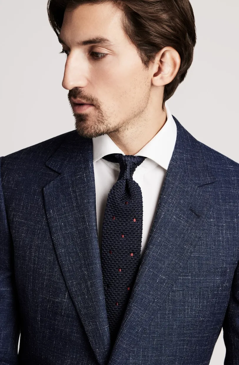 Navy/Claret Silk Spot Knitted Tie